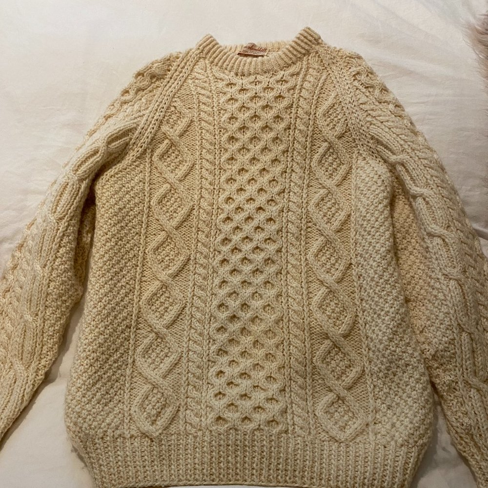 Patterned White Wool Sweater from Ireland